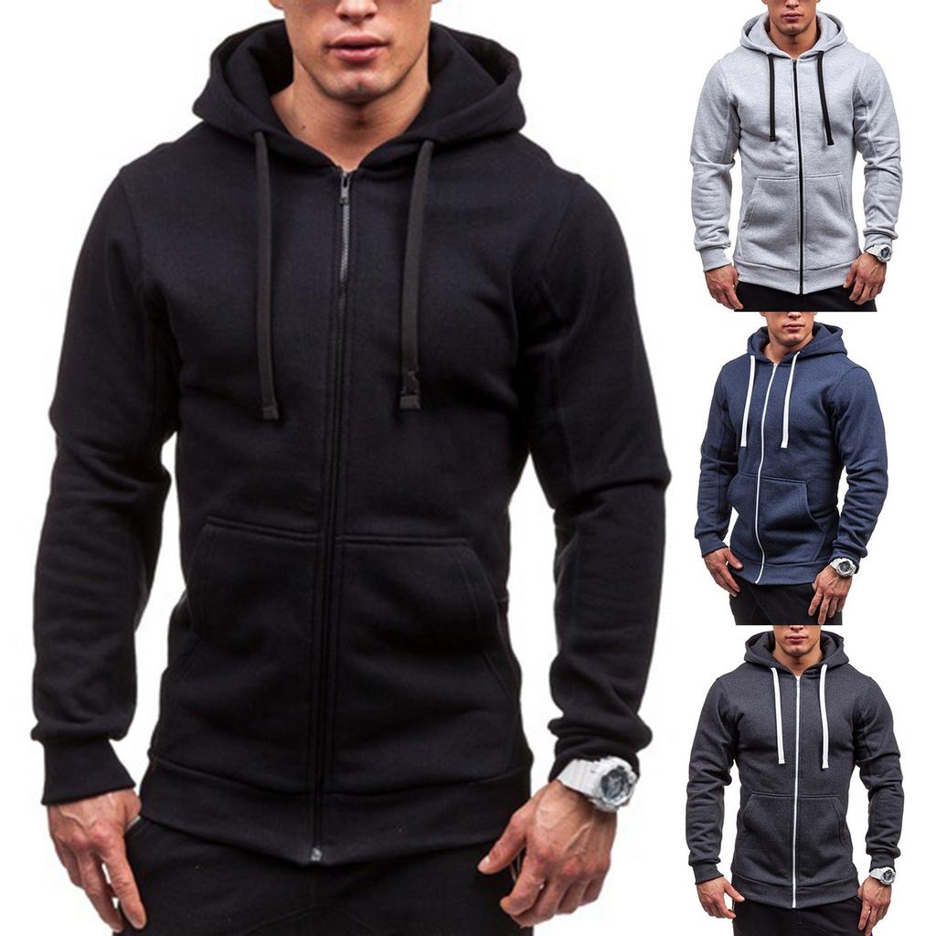 Men's Solid Stitching Drawstring Hooded Slim Fashion Jacket Coat Outwear