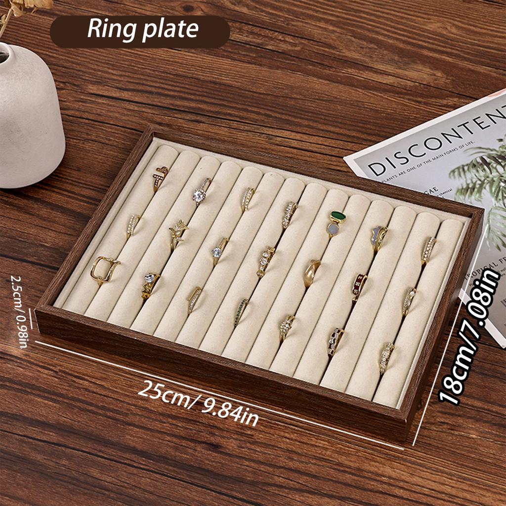 1pc Walnut wood grain jewelry box, jewelry storage tray, store counter display tray, used for rings, necklaces, earrings