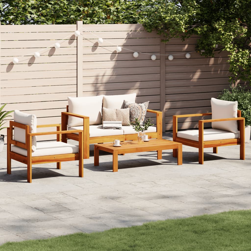 4 Piece Garden Sofa Set with Cushions Solid Acacia Wood