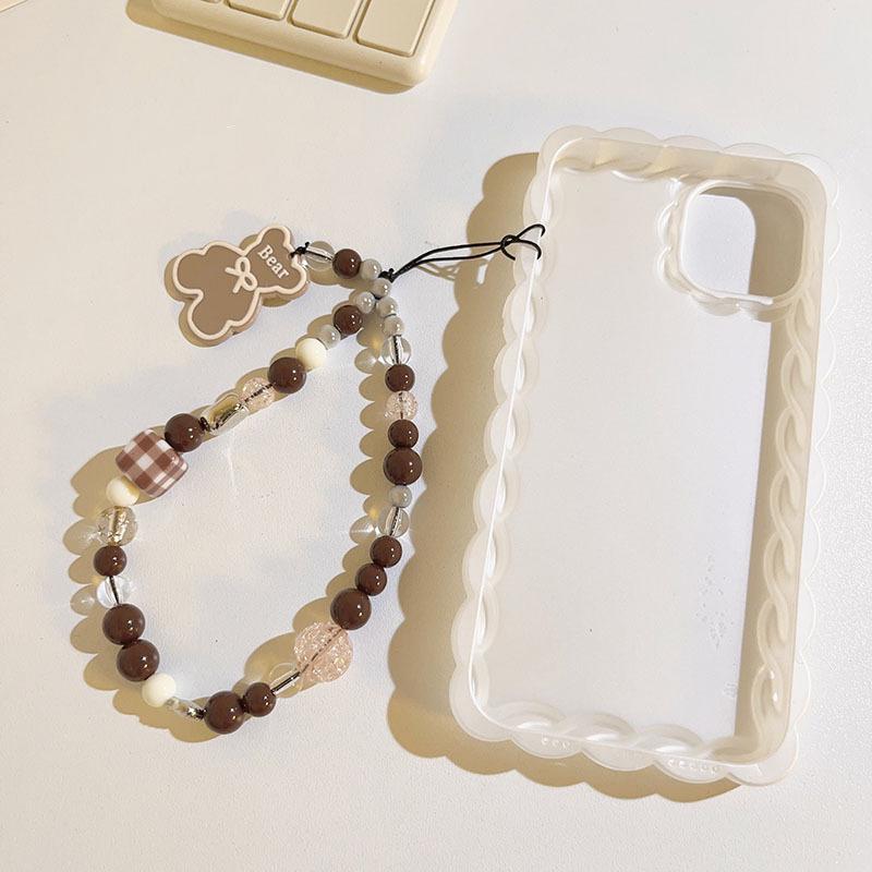 Blue Pink Bowkont Beads Phone Chain Sweet Cool Love Bear Hanging Rope Camera Lanyard Anti-Lost Wrist Straps Bag Accessories