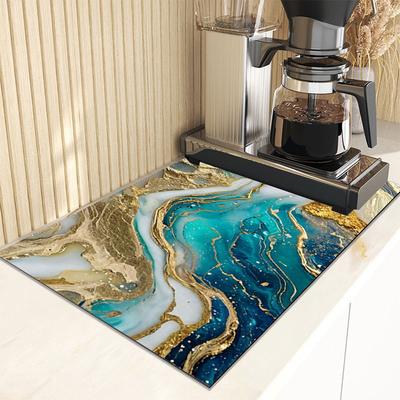 Marble Print Super Absorbent Kitchen Mat Drying Mat Quick Dry Drain Pad Tableware Mat Non-slip Dinnerware Coffee Placemat