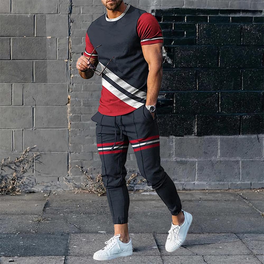 Set T-shirt e Pantaloni da Uomo Estate Manica Corta T-shirt Oversize Tute con Pantaloni da Tuta Completi con Stampe Pantaloni Tute Abbigliamento da Uomo