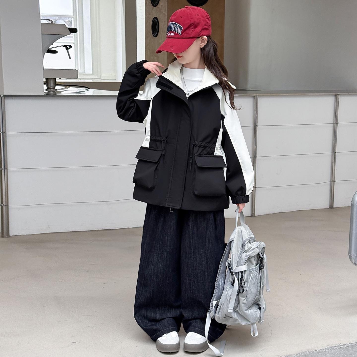 

Girls 2025 Mid-Length Hooded Parka: Stylish Autumn/Winter Coat 120cm чёрный