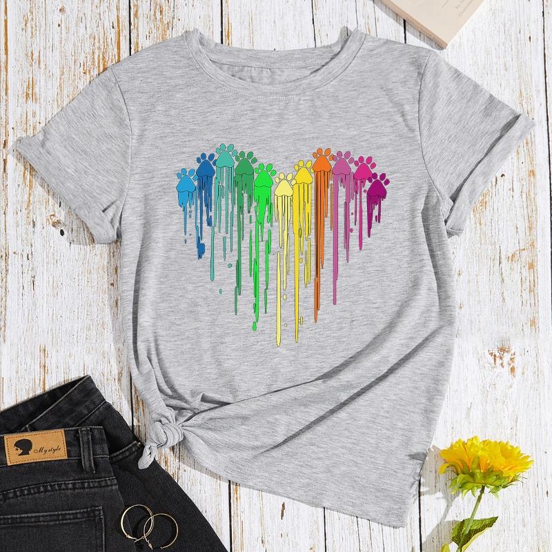 

Летние женские свободные хлопковые футболки с цветным принтом в форме сердца больших размеров с круглым вырезом и короткими рукавами для женщин 2XL светло-серый