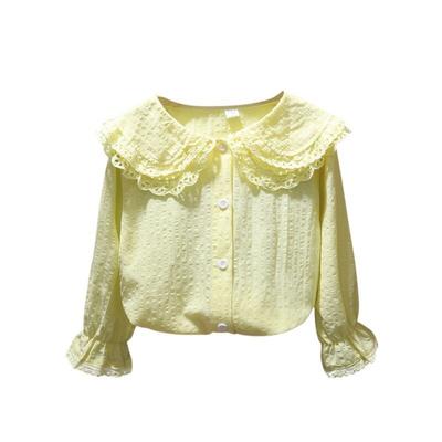Girl Style Lapel with Flared Sleeves Autumn Cotton Baby Teen Princess School Girls Blouse
