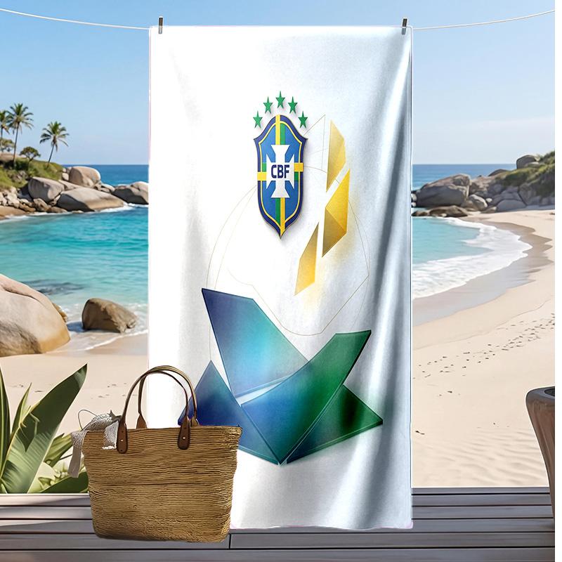 Brasilien Fußball Druck Strandtuch Schnelltrocknend Super Saugfähig Weiches Badetuch zum Schwimmen Strand Reisen Fan Souvenir Geschenk