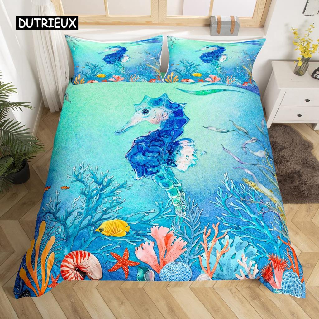 3D Octopus Sea Turtle Duvet Cover Retro Sailboat Crab Reptile Bedding Set Marine Mediterranean Style Jellyfish Comforter Cover
