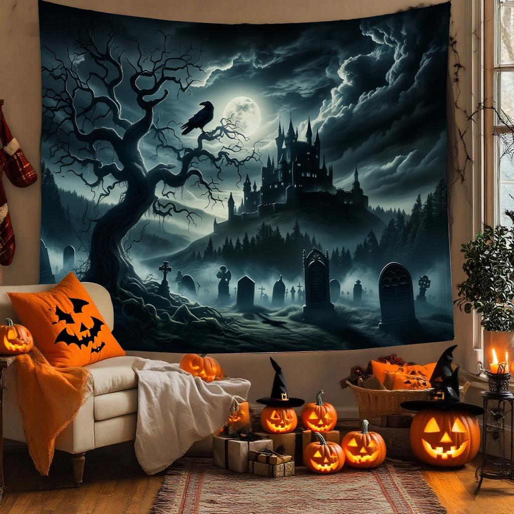Premium Halloween Neon Forest Black Light Tapestry Glowing Pumpkin Wall Tapestry for Bedroom Living Room Home Wall Decor