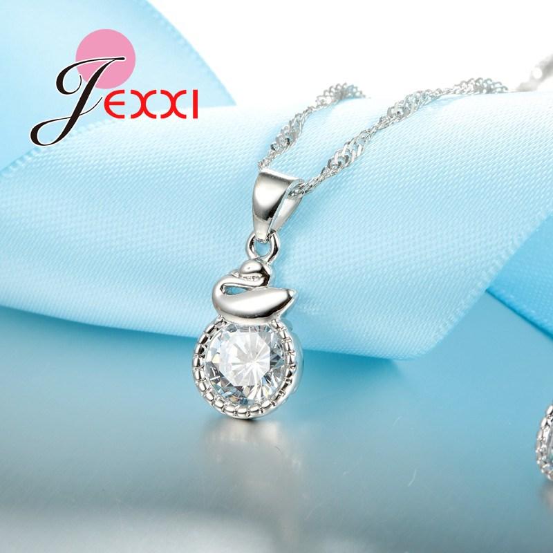 Clear Austrian Crystal Exquisite Women Wedding Jewelry Fashion Silver Color Color Necklace Earrings Set Cute Animal Swan Pendant