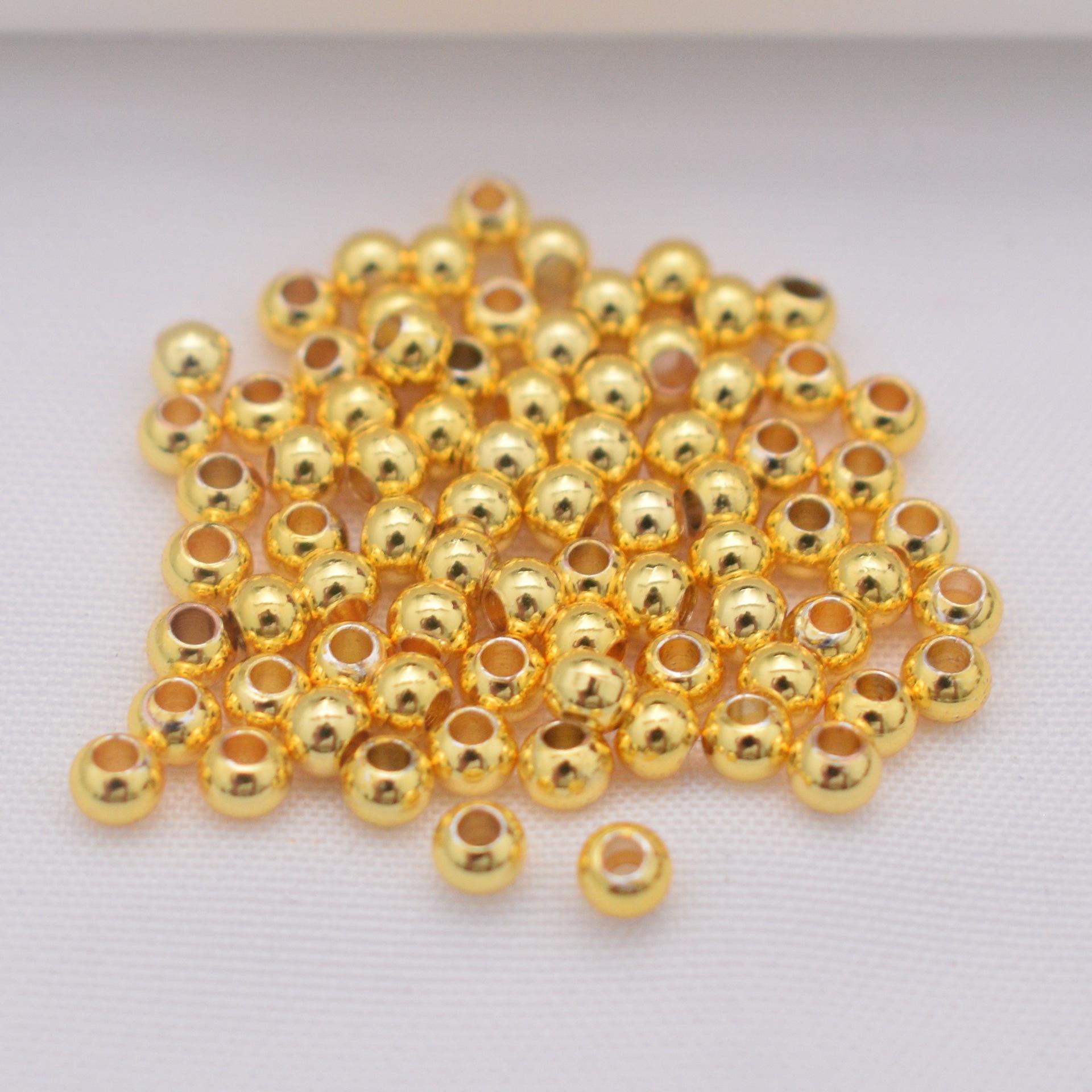 

100 шт. бусин, сохраняющих цвет, с покрытием из 18-каратного золота, гладкие сплошные бусины, мелкие золотые бусины для самостоятельного изготовления украшений, плетеные веревочные аксессуары ручной работы из бисера. C90 5mm
