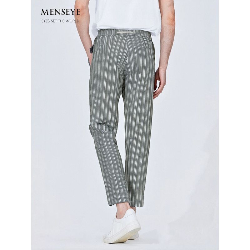 Menseye Men's Casual Pants, New Spring/Summer Breathable Versatile Vertical Striped Slim-Fit Elastic Waist Pants