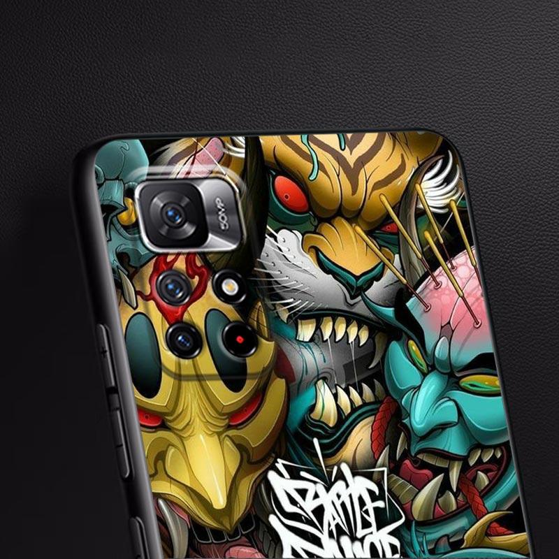 Samurai Oni Mask Tattoo Dragon Art Poco X3 NFC Case For Xiaomi POCO F3 F4 F5 Pro X3 X4 Pro 5G GT X5 M3 M4 M5 C51 C55 Phone Cover