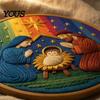 Polyester Embroidery Fabric Nativity DIY Kit, Manger Scene Hand Patterns Christian Needlepoint Craft Kit for Beginners, Religious Home Decoration