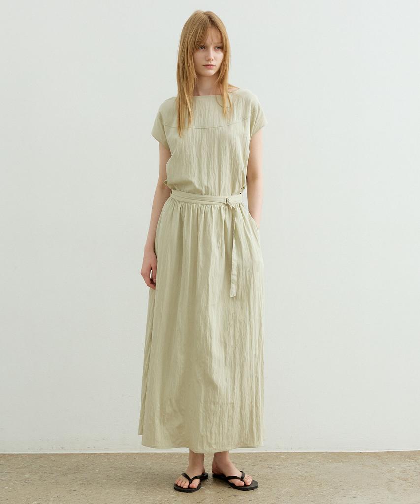 Artid Boat Neck Belted Long Dress_Light Beige