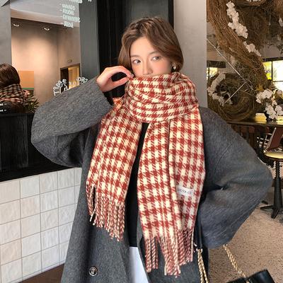 New Student Korean Plaid Versatile Scarf for Women Winter Warm Neck Protection Neck Scarf Tassel Shawl