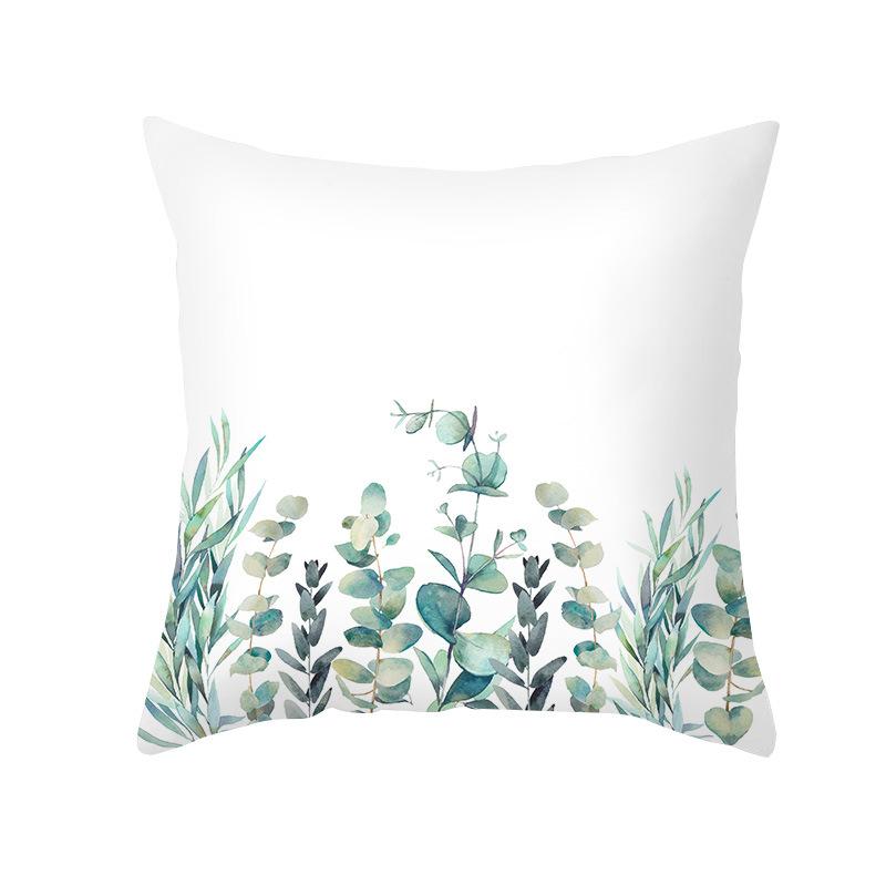 Summer Small Fresh Green Plant Print Pillowcase Peach Skin Green Leaf Home Sofa Pillowcase Bedroom Cushion