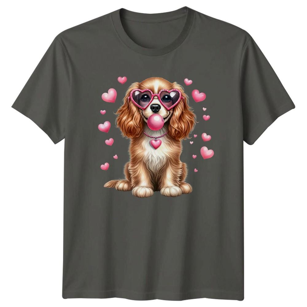 Cute Dog Heart Sunglasses Bubblegum Animals Unisexs TShirt Unisexs Tee Graphic Top S