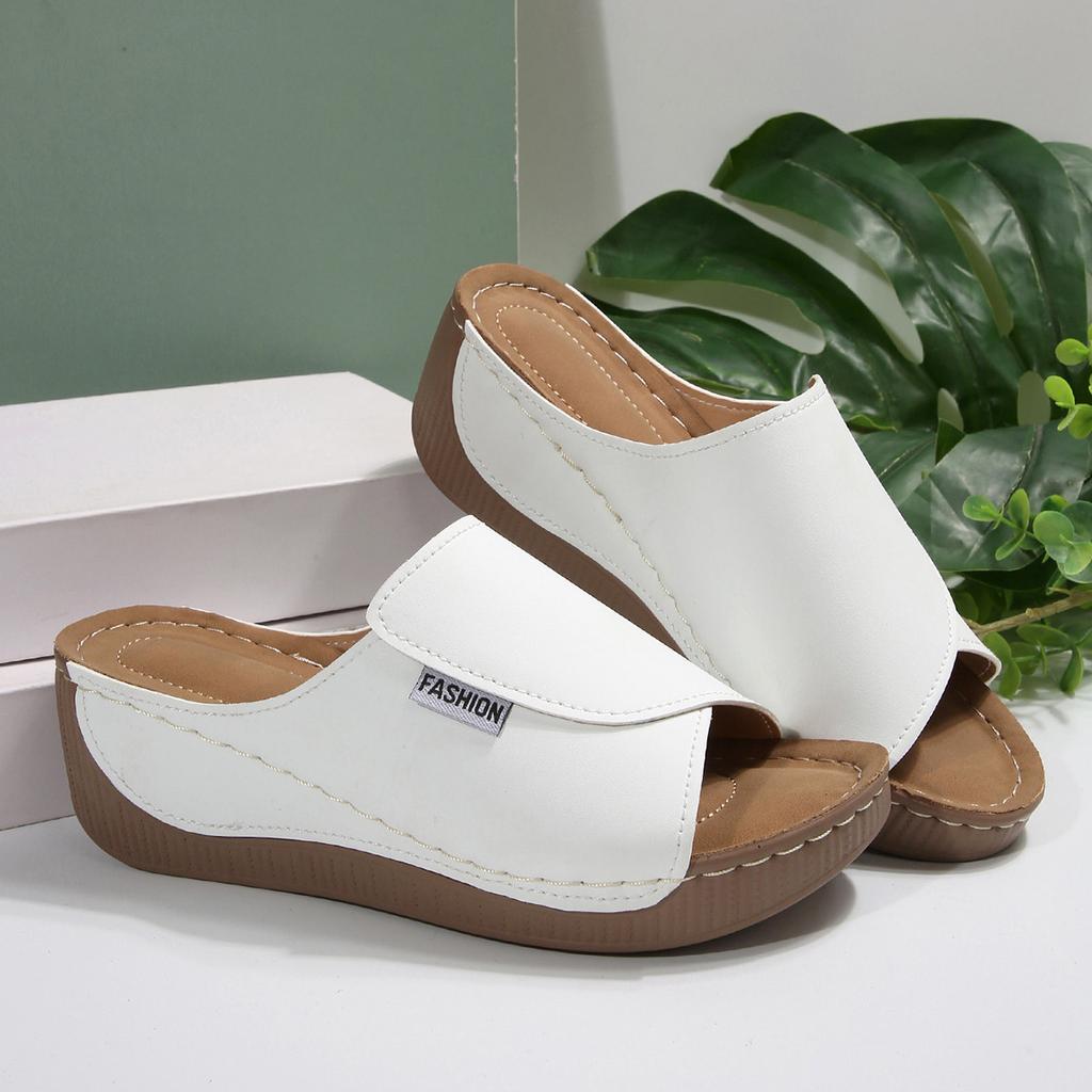 Cross-border large-size platform casual slippers women's shoes new simple and fashionable fish mouth wedge slippers