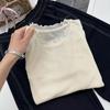 Korean Style Long-Sleeve Knit Top with Ruffle Trim - Super Soft & Lightweight, Solid Color (Y6617)