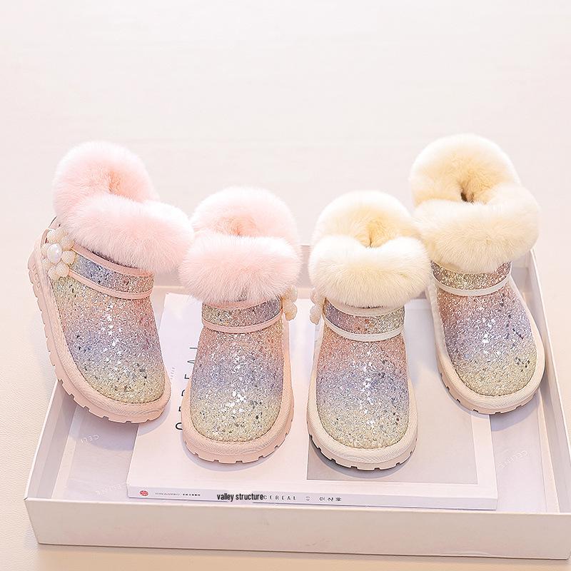 2023 Kids' Fleece-lined Snow Boots for Girls - Sequin Princess Design