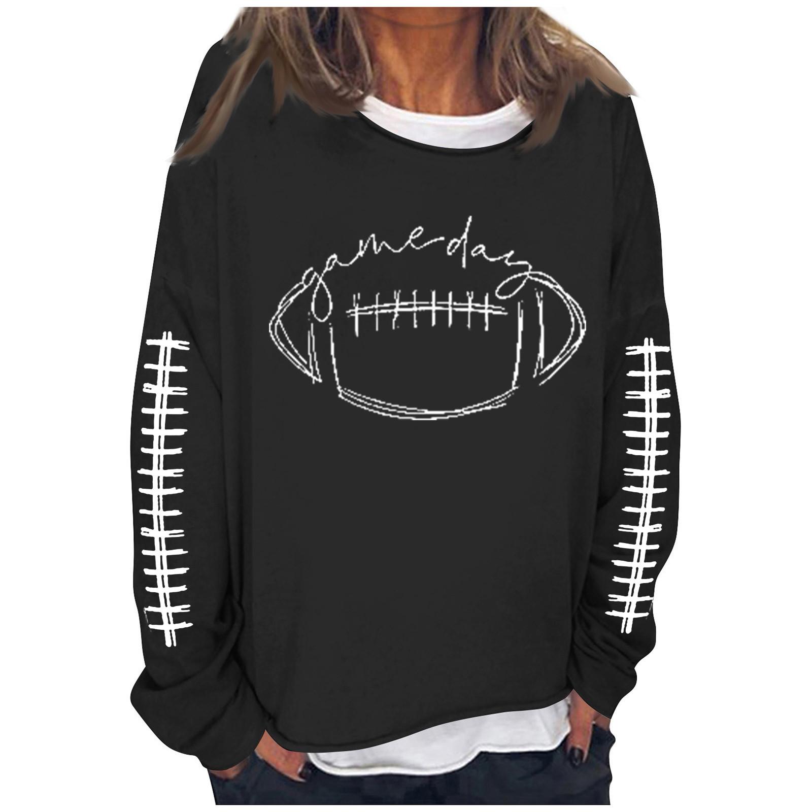

Женская футбольная толстовка Game Day, милый забавный воскресный повседневный пуловер с длинными рукавами и круглым вырезом, топ M чёрный