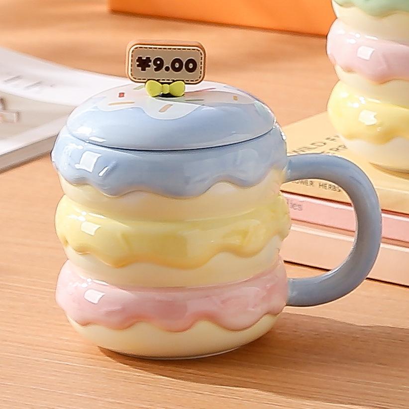 High Value Creative Water Cup Burger Cup Mug Student Cup Hand Painted Underglaze Colored Cup Ceramic with Lid with Stick