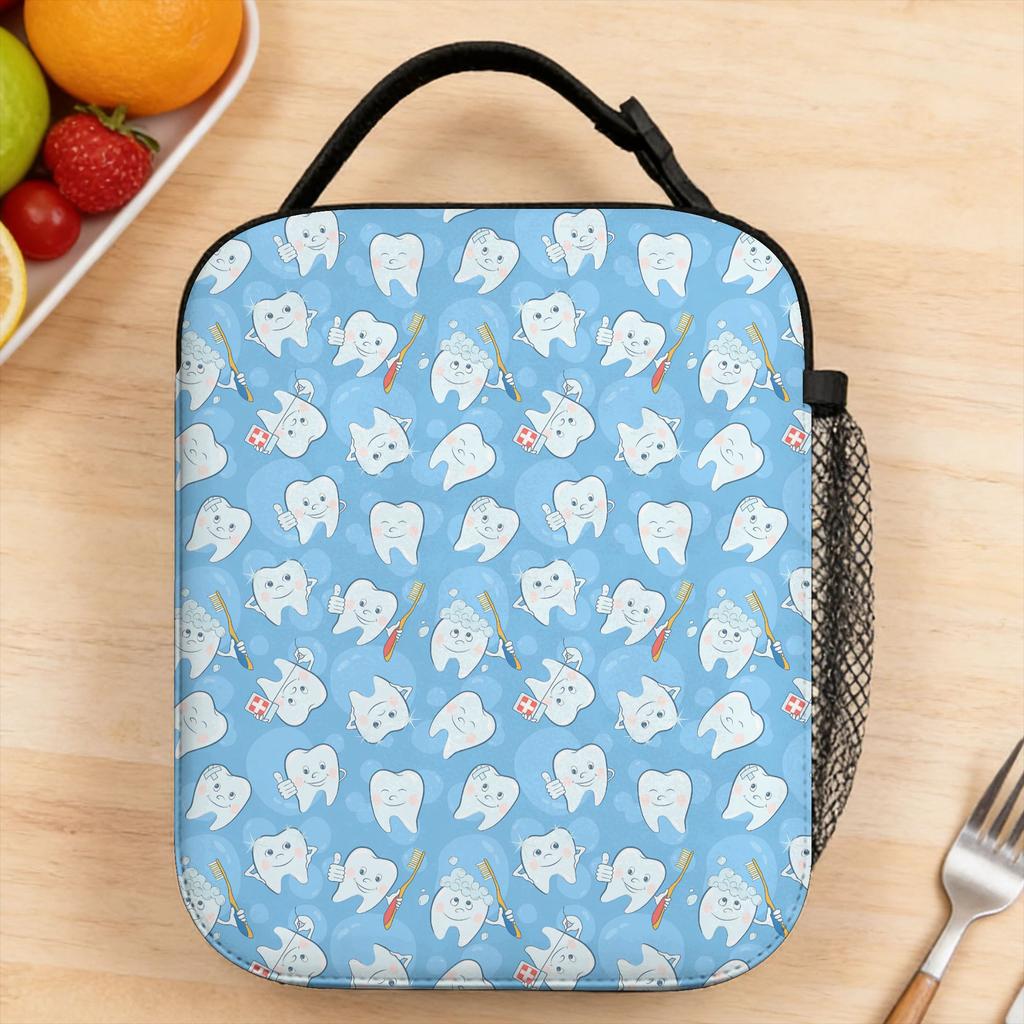 Teeth Dentist Thermal Lunch Bag For Unisex Print Office Lunch Box Aesthetic Portable Oxford Cooler Bag