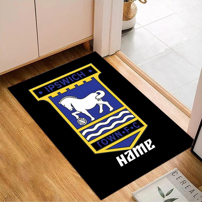 Custom Name Ipswich FC Crest Rug Game Carpet, Floor Mat for Bedroom Living Room Entryway Rug, Home Decor Idea Gift for Christmas birthday