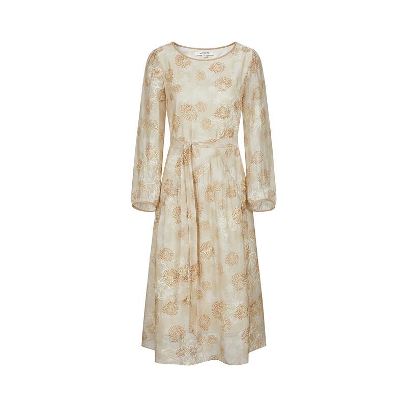 JUZI ANNAKOU French Style Embroidered Belted Long Dress