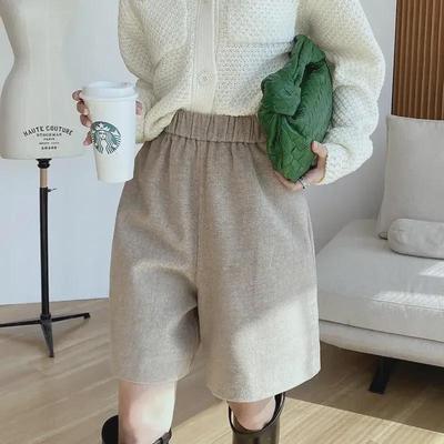 Short ample en laine élastique taille haute pour femme - Tenue d'extérieur décontractée pour l'hiver, coupe large et polyvalente