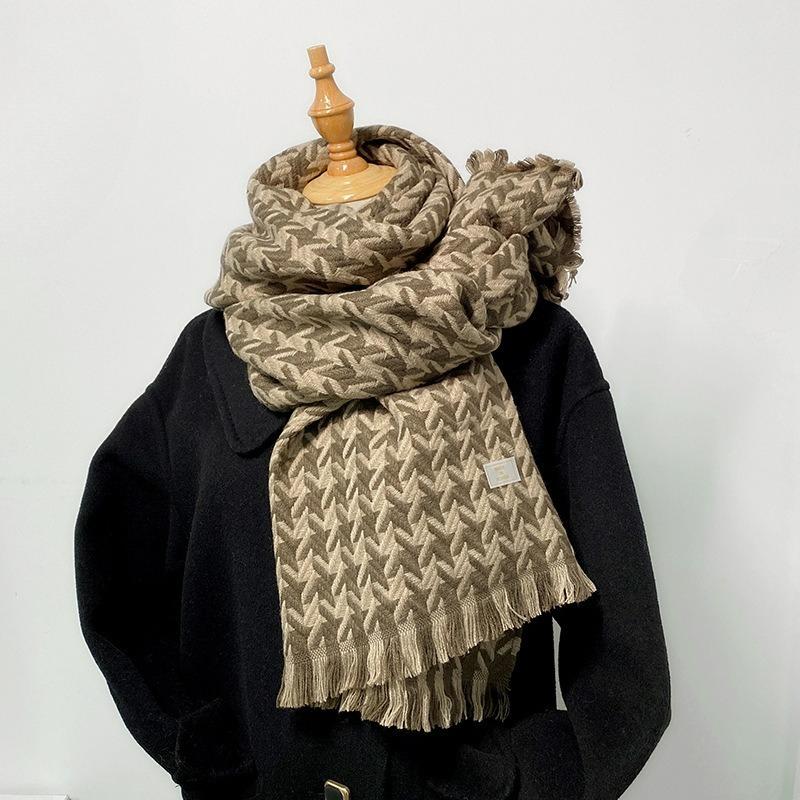 Retro Houndstooth Scarf Women's Autumn and Winter All-match Knitted Warm Couple Scarf Thick