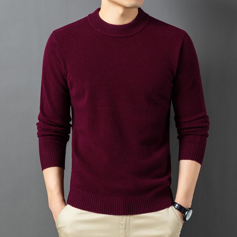 2025 Men's Pure Wool Round Neck Knit Sweater - Casual Long Sleeve Autumn/Winter Collection