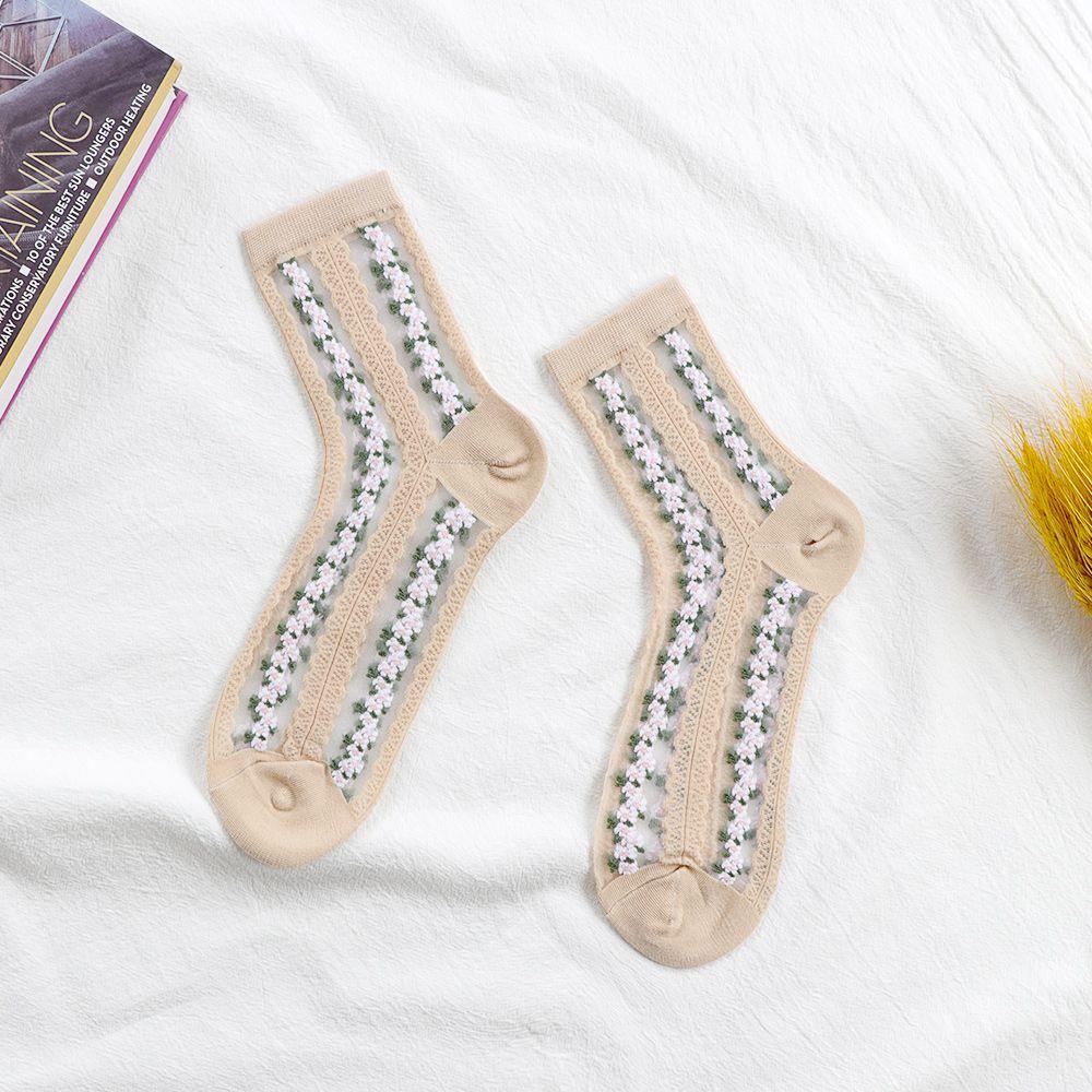 

Женские тонкие шелковые чулки с летними ажурными ретро-чулками из дышащего кружева и мелкими цветами посередине 5 pairs