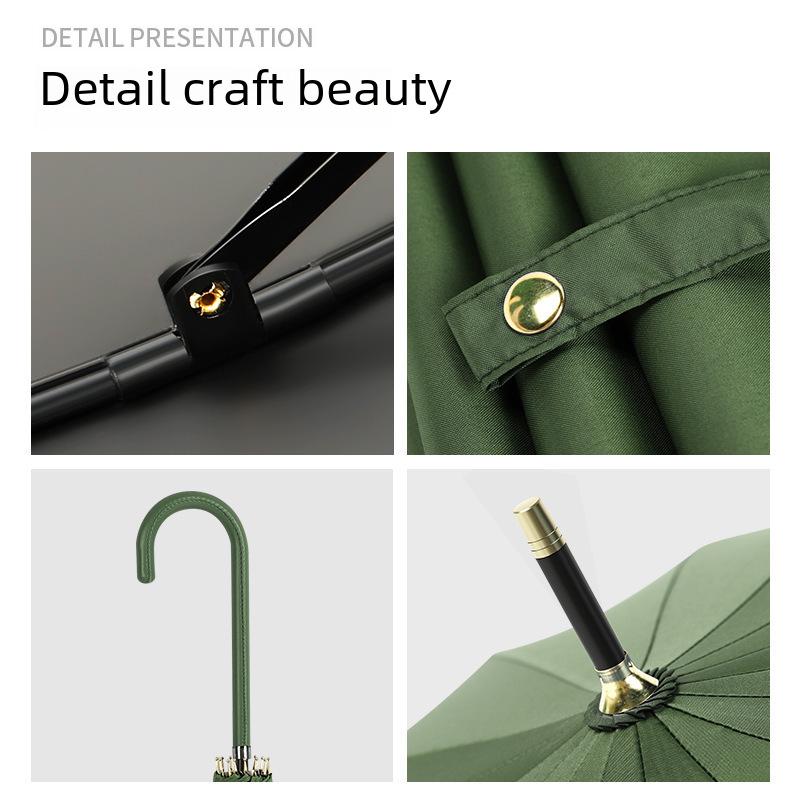 16-Rib Wind-Resistant Straight and Curved Handle Umbrella with Custom Logo