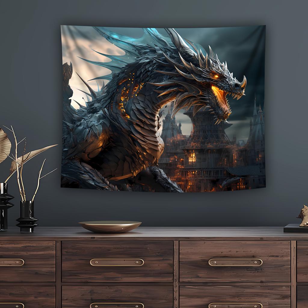 1pc Gothic Dark Fantasy Dragon Tapestry, Polyester Fabric, Machine Washable, Suitable for Bedroom Living Room Decoration