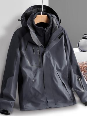 Unisex Water-Repellent 3-in-1 Jacket with Detachable Layers, Velvet Lining, Windproof & Waterproof for Autumn/Winter.