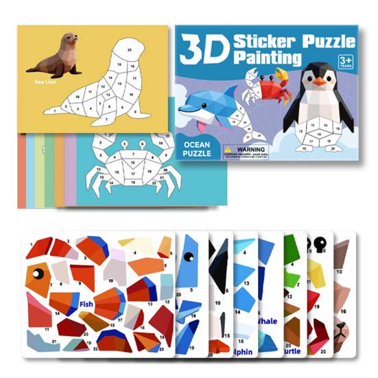 

3D Sticker Puzzle Painting Book Fine Motor Skill Focus Training Animal Dinosaur Vehicle Learning Kids Educational Geometric Sticker Puzzle Painting D