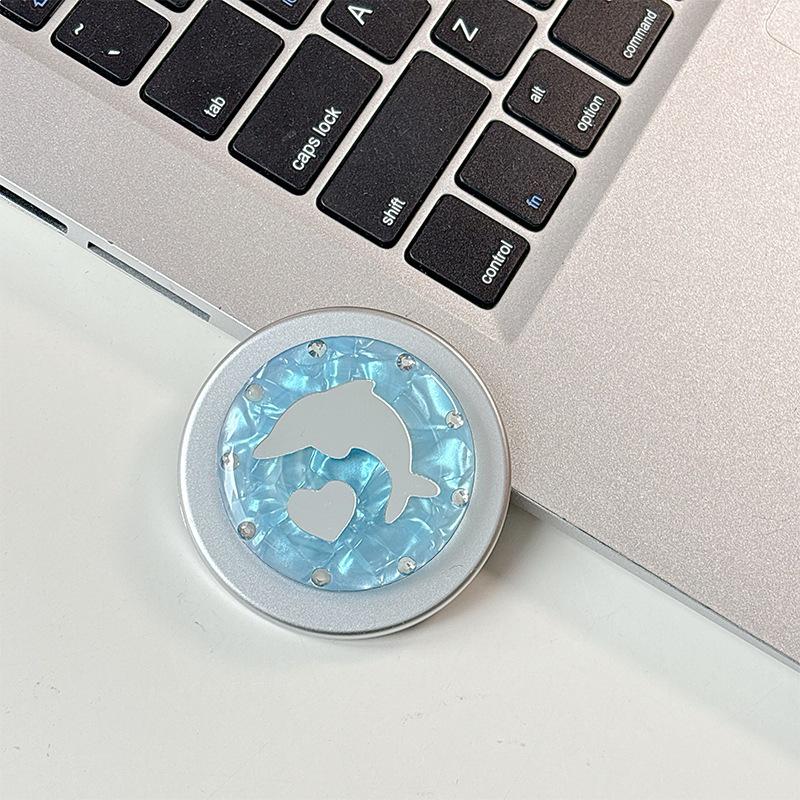 Rhinestone Dolphin Heart Mirror Magnetic Phone Holder - Stylish Desktop Accessory for Women