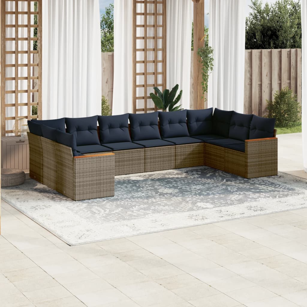 10 Piece Garden Sofa Set with Cushions Gray Poly Rattan