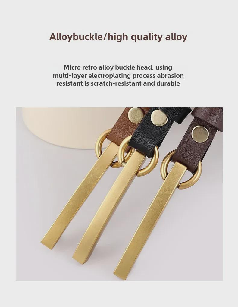 Curea din piele de vacă cu cataramă retro aurie pentru femei - la modă, lungă, cu etanșare în talie de înaltă calitate.