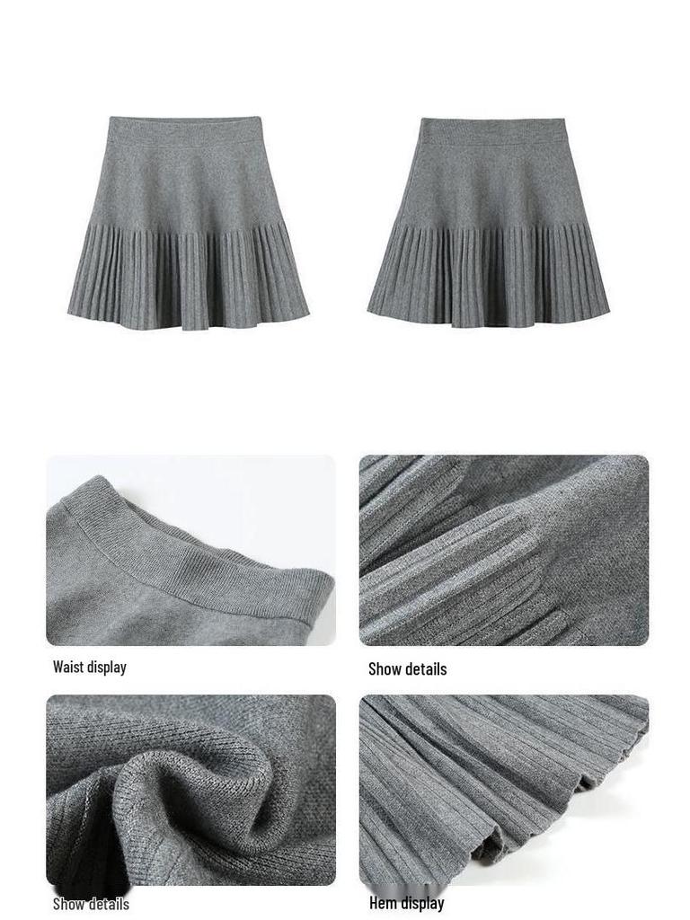 Gestrickter Falten-Minirock im koreanischen Stil - Vielseitig passend für Damen im Herbst/Winter