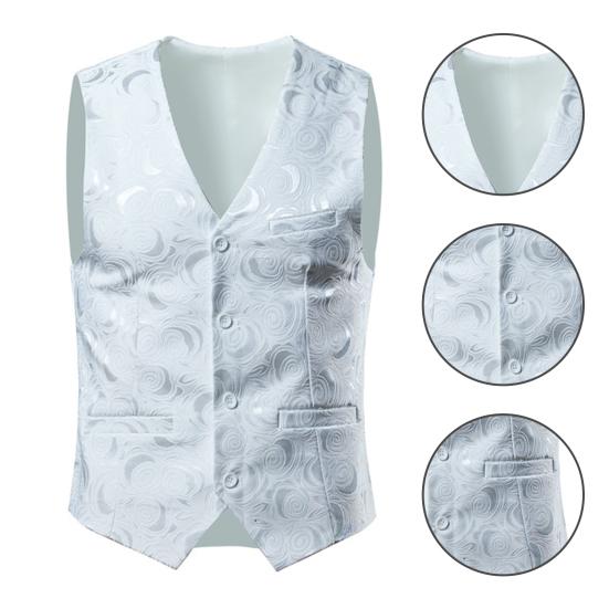Männer Weste Mantel Ärmellos Blumendruck Formale Slim Fit Strickjacke Hochzeit Party V-ausschnitt Plus Größe Einreiher Bräutigam Weste Männer Kleidung