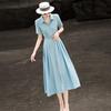 Women's Elegant Lyocell Blend Belted Midi Shirt Dress