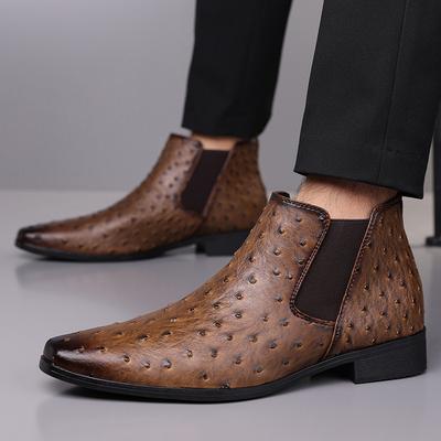 Luxury Designer New Men's Pointed Ostrich Pattern Pu Leather Casual Chelsea Ankle Boot Winter High Top Shoes Zapatos Hombre