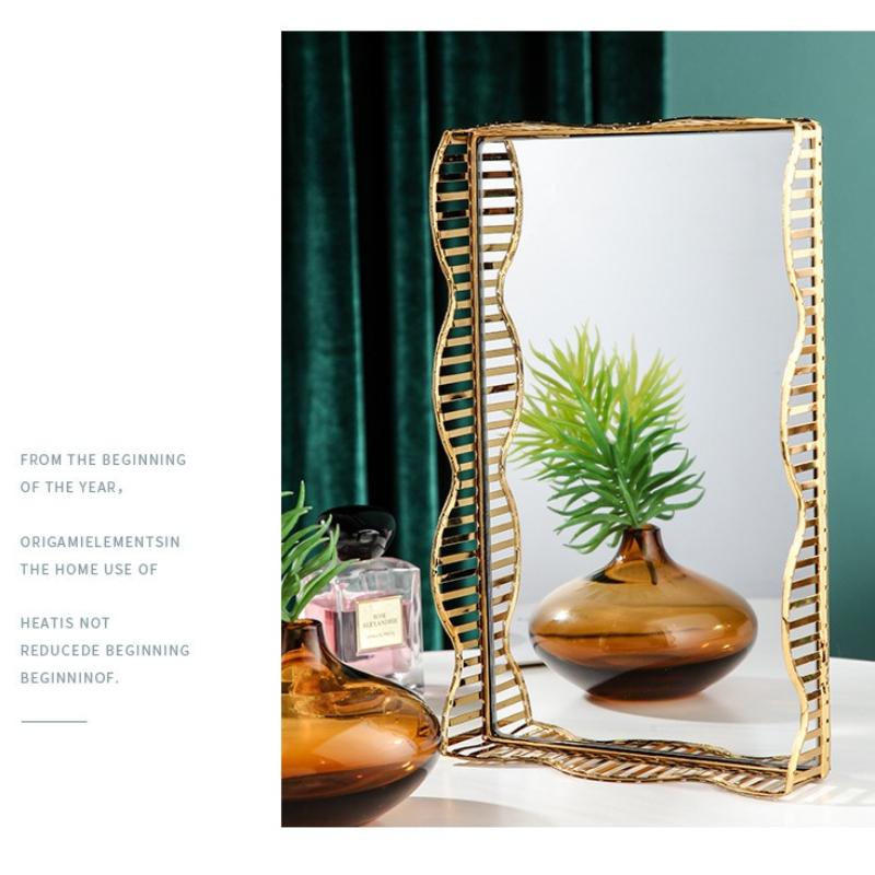 Mirror Glass Plate Golden Metal Storage Tray Home Living Room Luxury Display Plate Decoration Fruit Plate