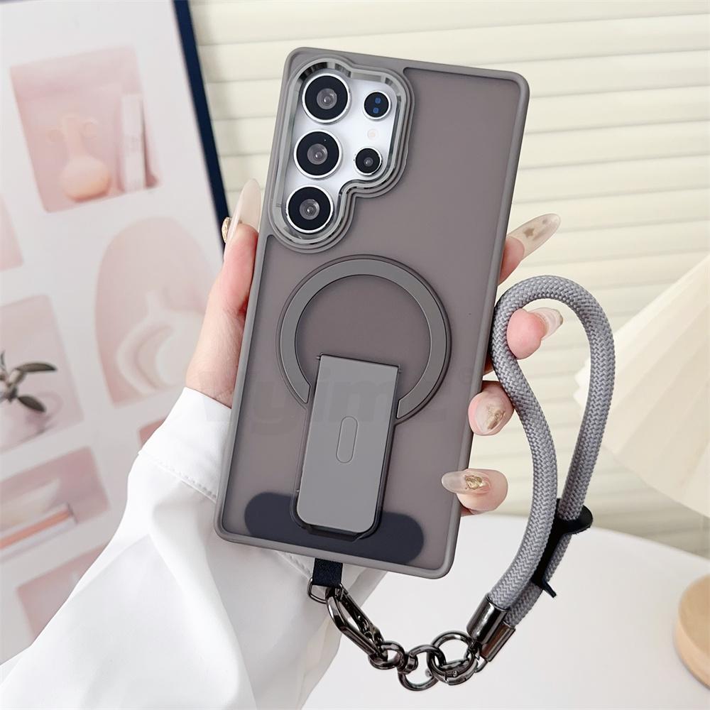 Luxury Lanyard Magnetic Folding Stand Phone Case For Samsung S26 S25 Edge S24 Plus FE S23 Ultra For Magsafe Wireless Charge Caps