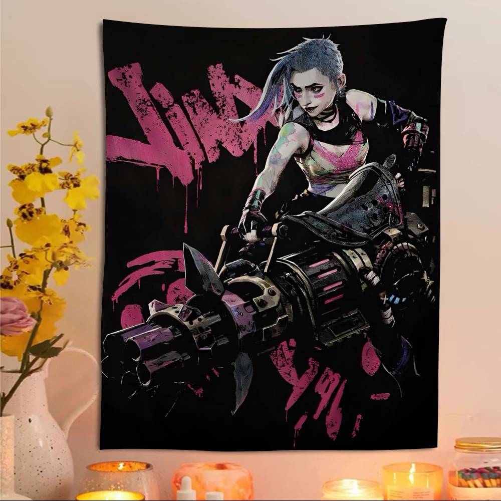 Arcane Jinx Cartoon Anime Game Printed Large Wall Tapestry  Wall Hanging Decoration for Household Dorm Decor Blanket