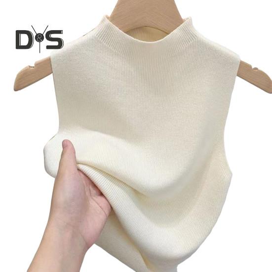 Women Knitted Vest Tops Slim Fit Half-High Collar Sleeveless Top Solid Color Stretchy Knit Blouse Daily Wear