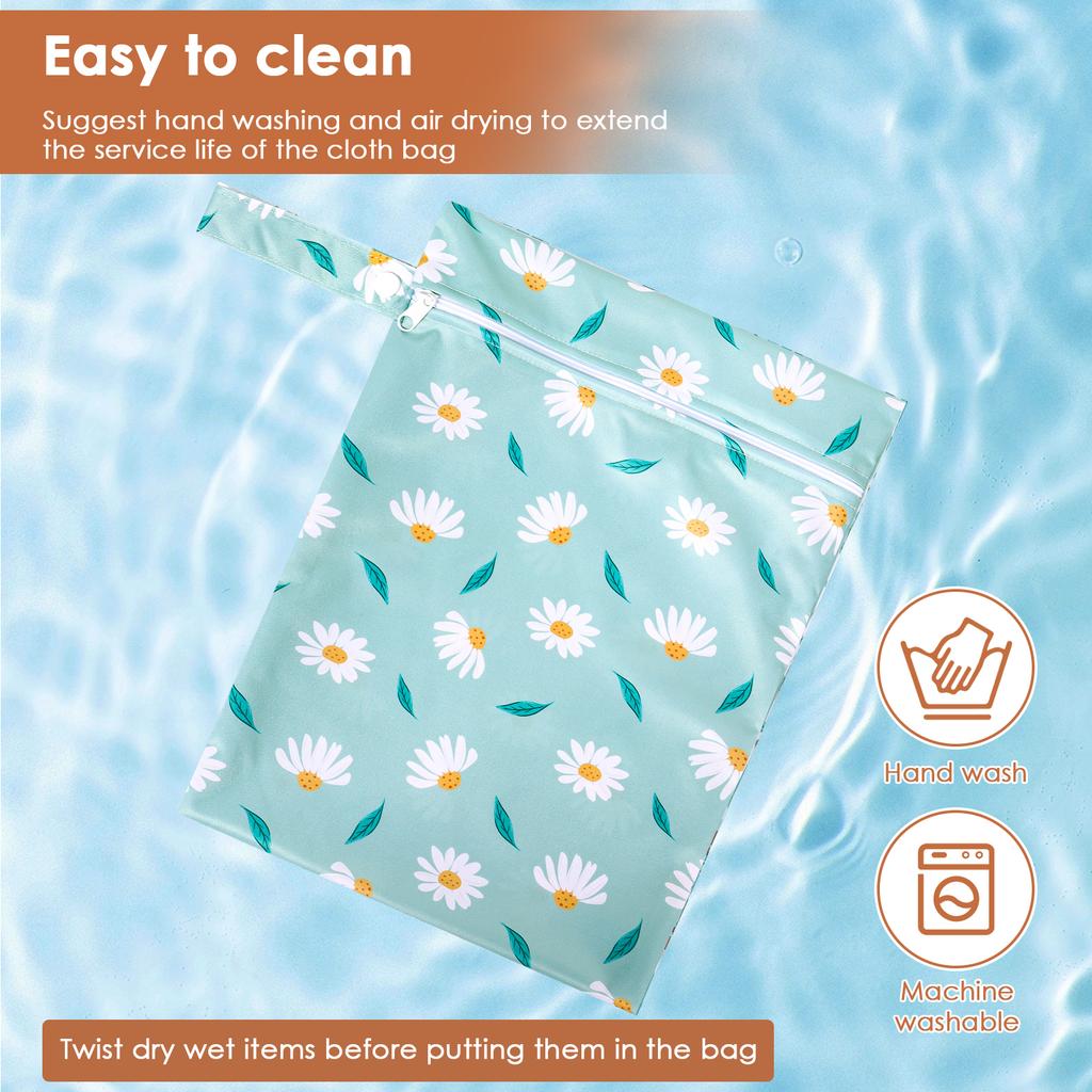 3Pcs Wet Dry Bag Polyester Waterproof Nappy Bag with Wrist Strap Reusable Travel Laundry Bag Baby Cloth Diaper Organiser Pouches