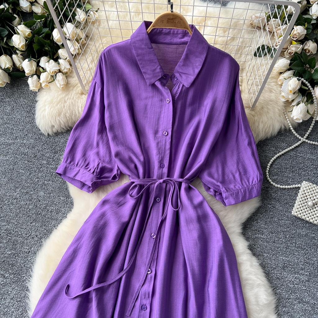 Sexy Chic Polo-Neck Single Breasted Ruffle Dress Elegant Korean Fashion Slim Summer Vintage Sweet Dresses